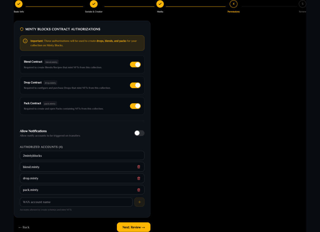Collection wizard step 4: Permissions