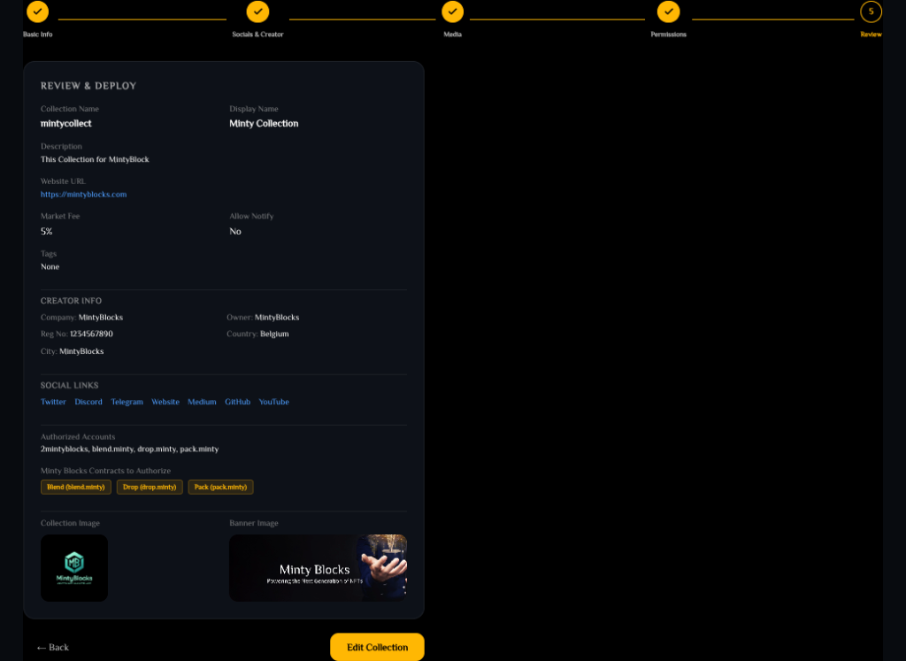Collection wizard step 5: Review & Deploy