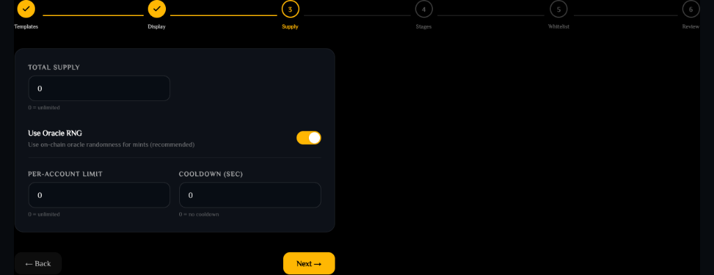 Drop step 3: supply settings