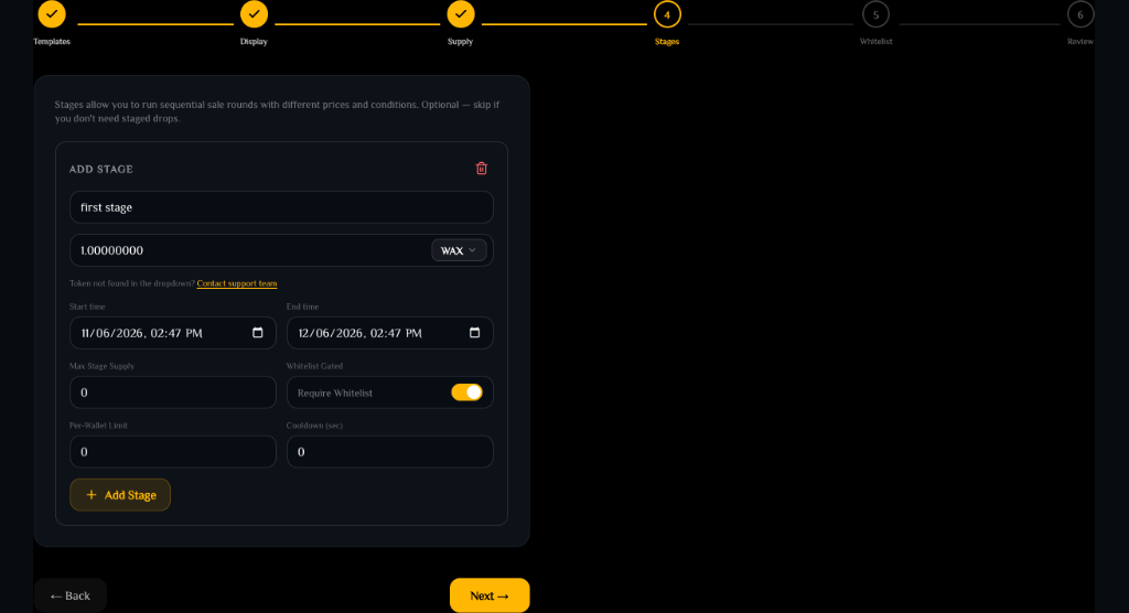 Drop step 4: configure stages