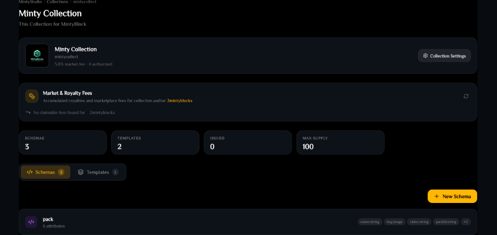 Schema list with New Schema button